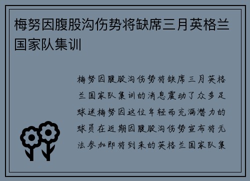 梅努因腹股沟伤势将缺席三月英格兰国家队集训